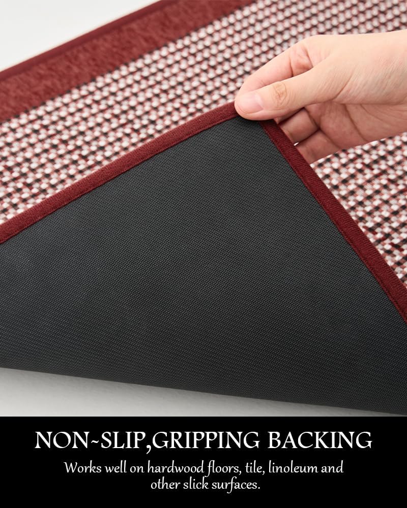 PADOOR Kitchen Mats for Floor, Non Slip Washable, Rubber Backed Christmas Runner Super Absorbent Long Xmas Floor Mat, 20'x70' Red