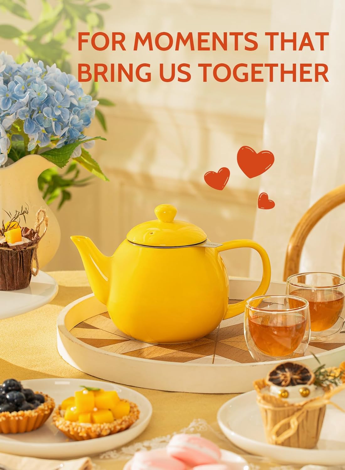 Sweese Teapot, Porcelain Tea Pot with Stainless Steel Infuser, Blooming & Loose Leaf Teapot - 27 ounce, Yellow