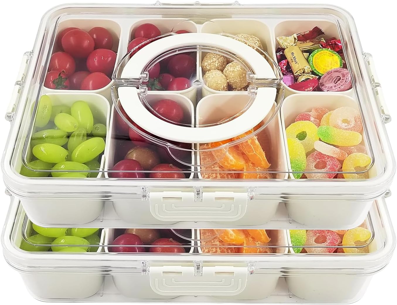 Snack Box Container, 2 Pack Divided Serving Tray with Lid and Handle Snackle Box Container, Snack Organizer for Adults Fruit, Veggie, Perfect for Party, Entertaining