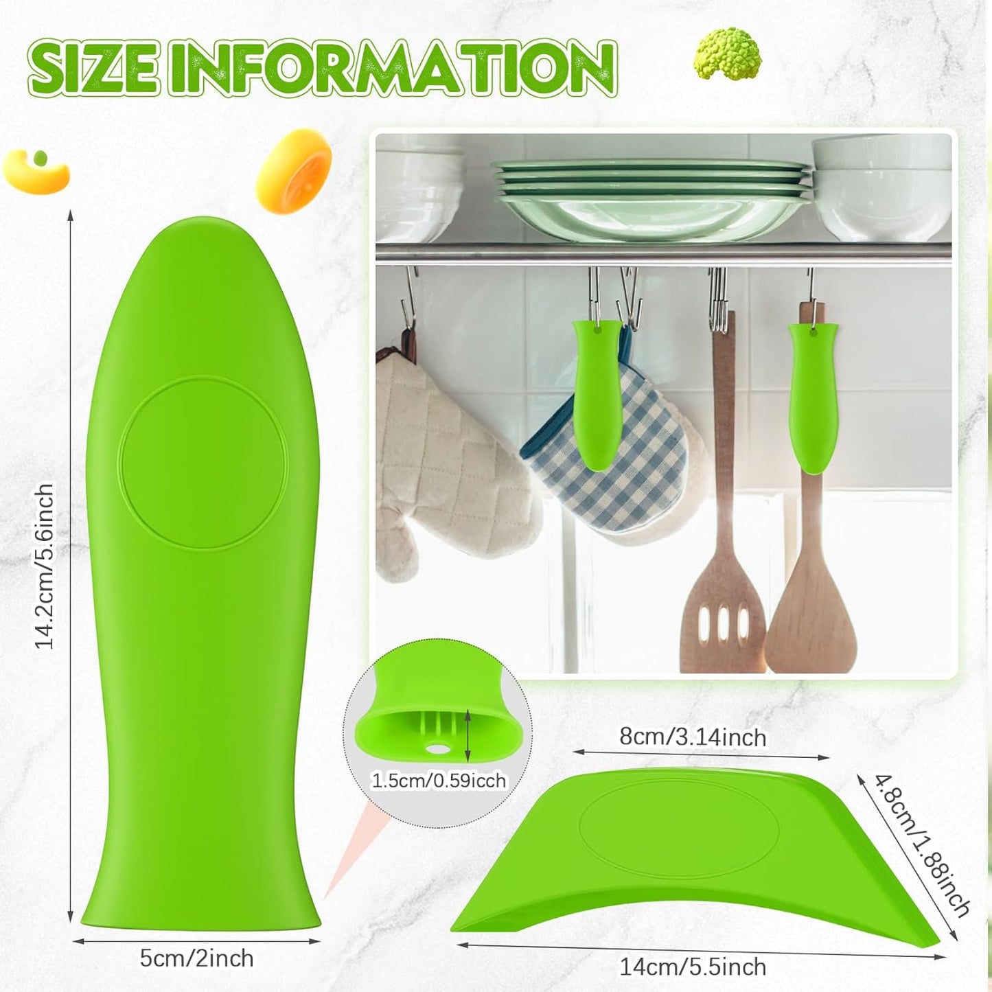Domensi 4 Pcs Silicone Hot Handle Holder Set Cast Iron Skillet Handle Covers Heat Resistant Silicone Assist Handle Holder for Frying Pans Cast Iron Skillet Griddles Cookware(Green)