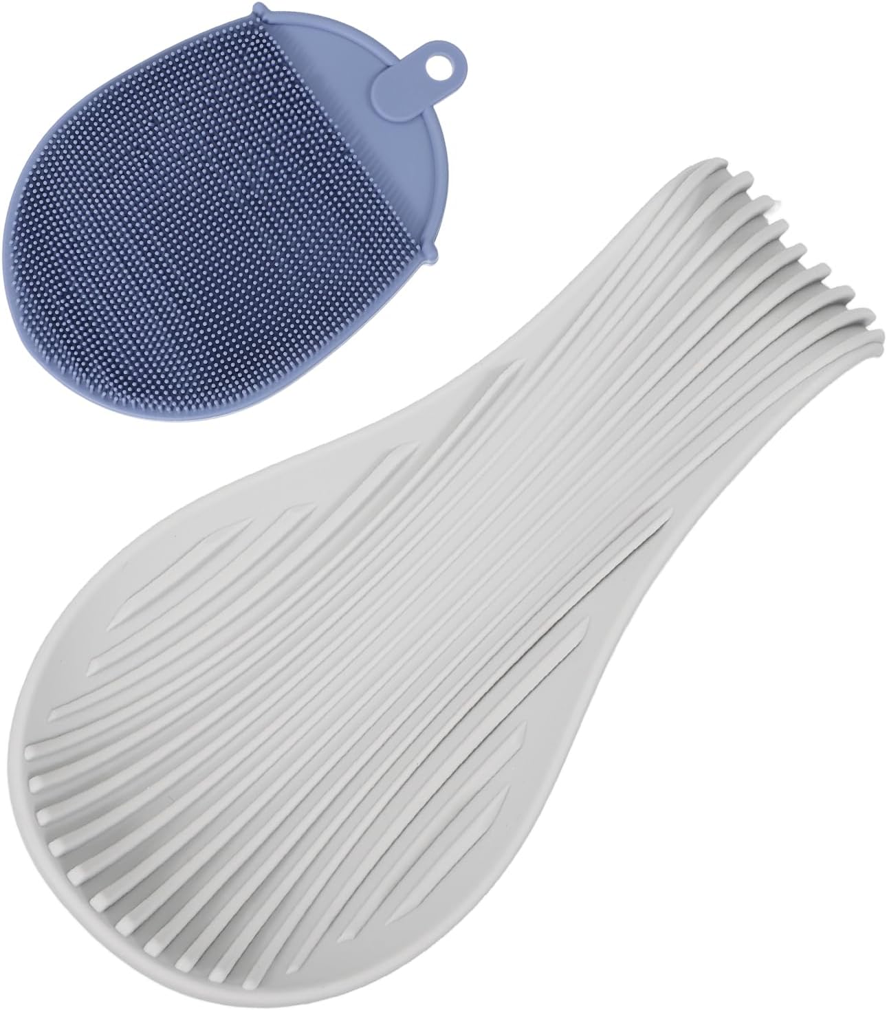 uxcell 1 Set Silicone Spoon Rest for Stove Top, Silicone Spoon Holder for Cooking Spatula, Ladle, Brush Light Grey/Dark Blue