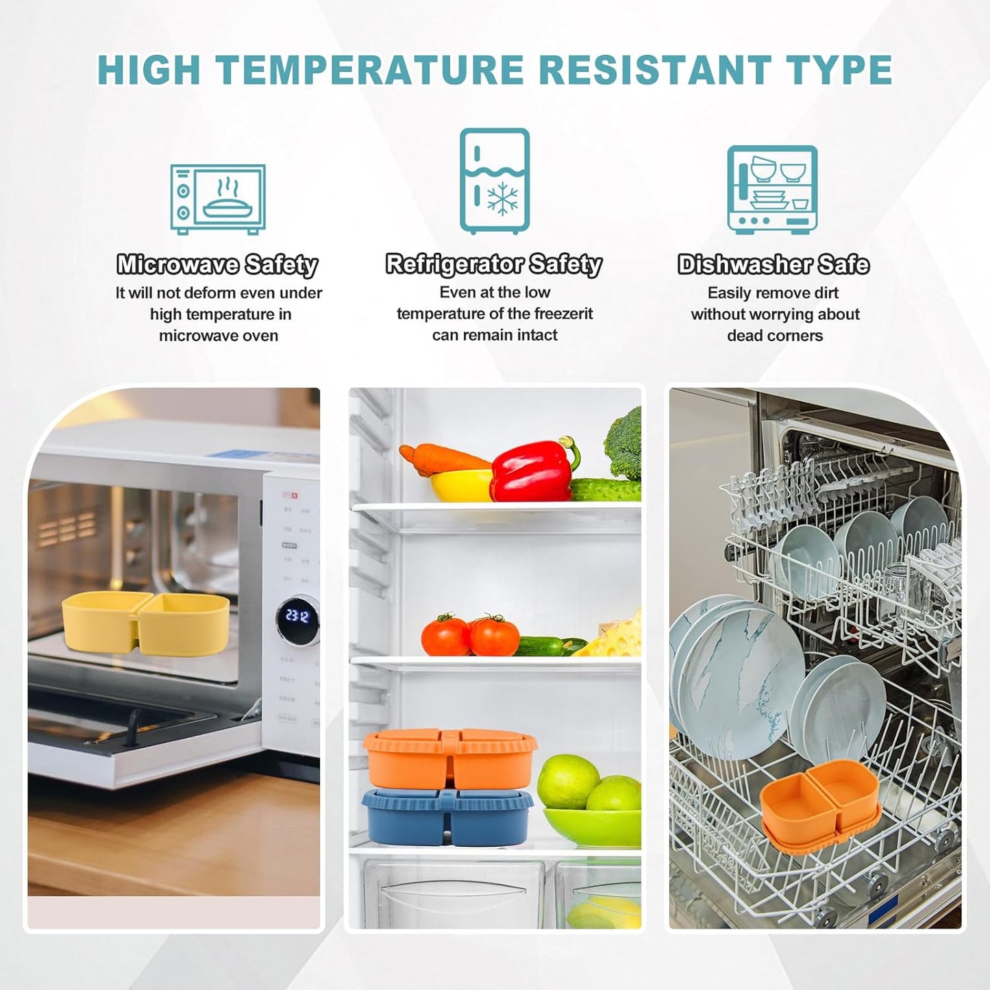 2/3/4Pack 8 oz Reusable Silicone Snack Containers with Lids, Mini Containers 2 Compartments Snackle Box for Kids & Adults, Portable Silicone Food Storage Box for Picnic, School, Office (8oz-2C-3Pcs)