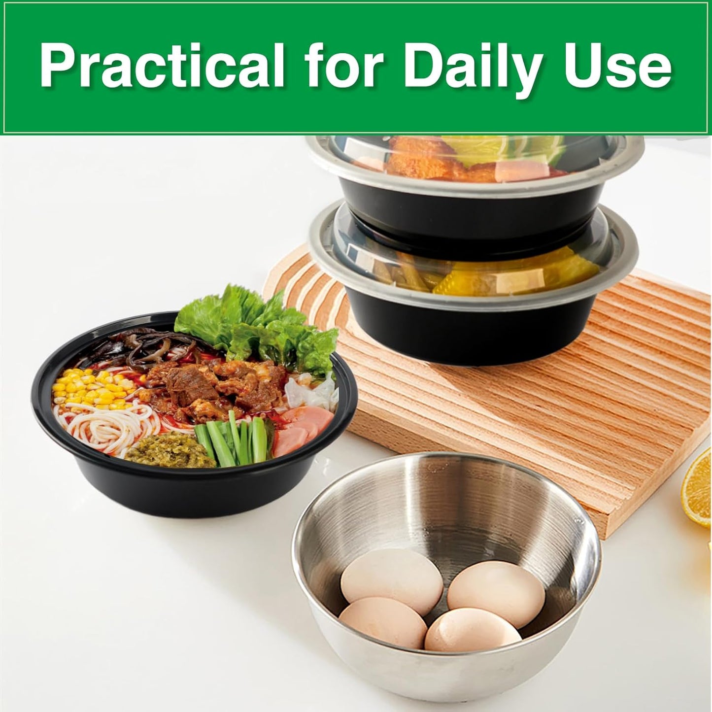 Meal Prep Containers Reusable 50 Pack-29 oz Food Storage Containers with Lids To Go Food Containers Takeout, Microwave Dishwasher Freezer Safe, Stackable, BPA Free, Plastic(Black)