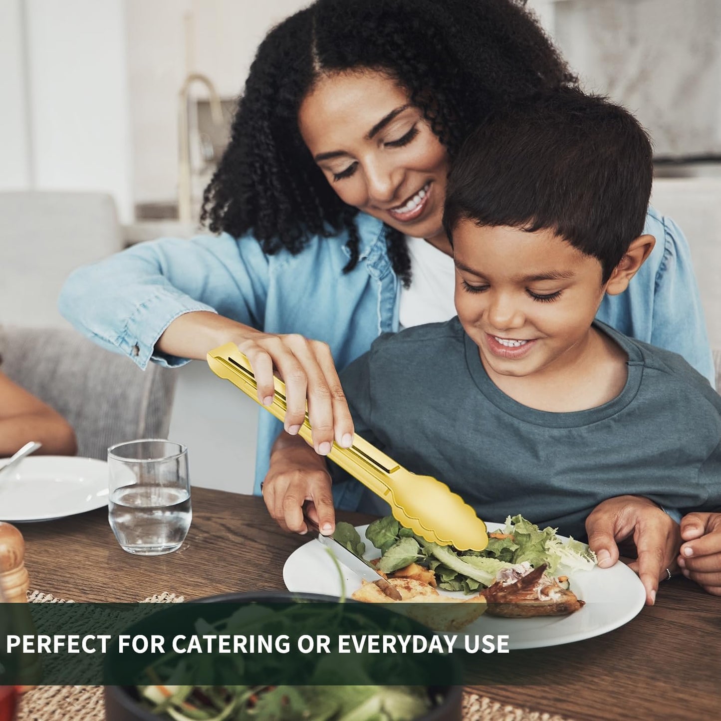 4 Pack 9 Inch Gold Tongs for Serving Food, Gold Serving Tongs Buffet Tong Stainless Steel Utensils, Metal Kitchen Tong for Salad, Steak, Appetizer, Snack and Small Food (4)