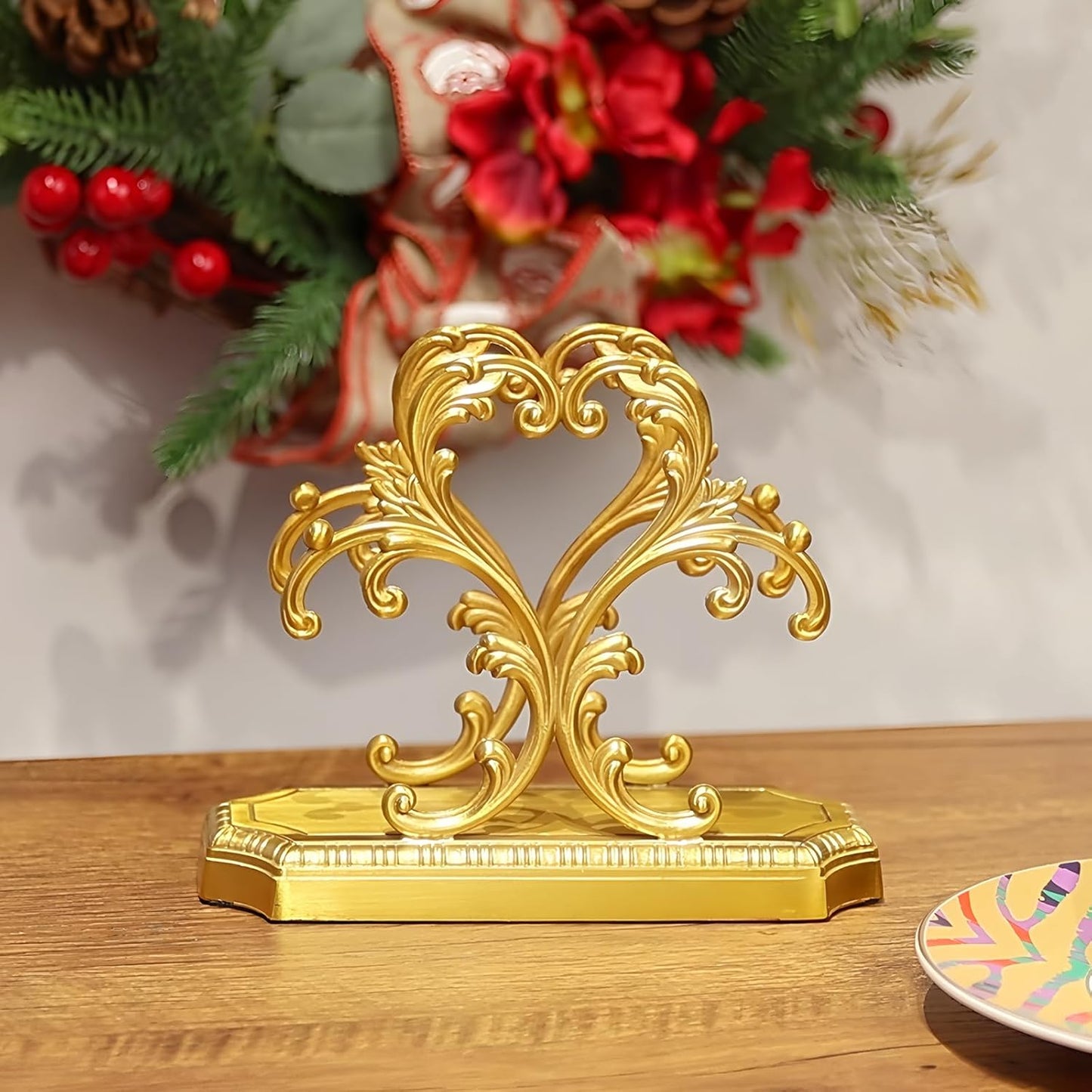 1 Gold Napkin Holder and 50 pieces of red and white paper napkins in classic gingham checkered design,Brass Napkin Holder,Modern Dining Table Decor