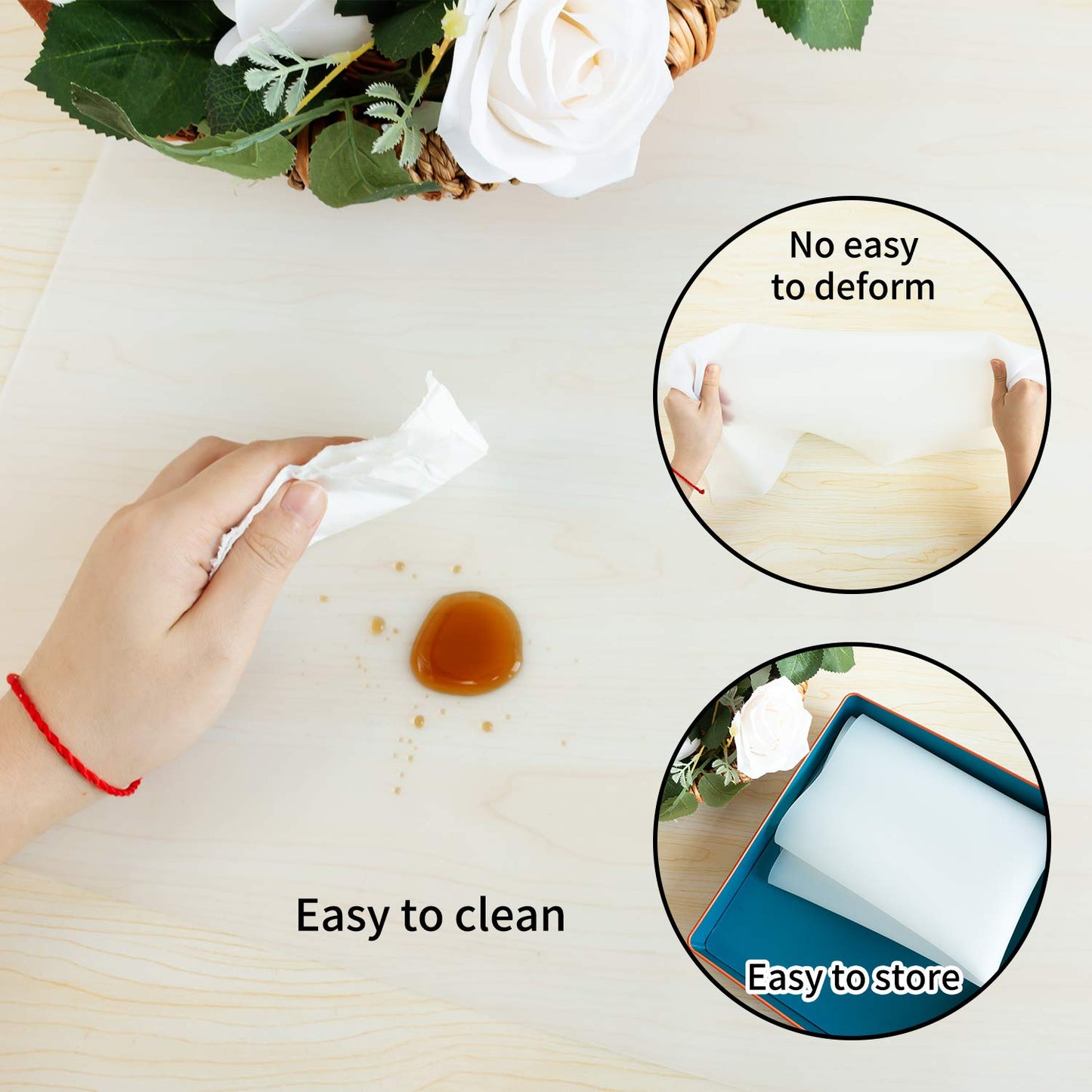 Oversize Silicone Table Placemat, Food-Grade Flexible Silicone Table Mat for Baking Pastry Non-Stick, Kids Nonslip Dinner Placemat Heat Resistant Waterproof Countertop Protector (Translucent)