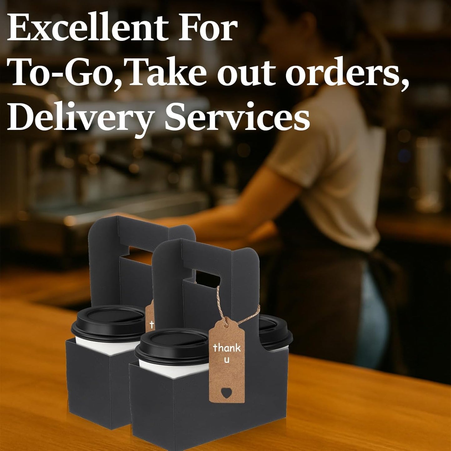 30 Pack 2 Cup Disposable Drink Carrier with Handle Paperboard Coffee Cup Holder Portable for Hot Cold Drinks Food Delivery Services with Heart Card for Teacher Appreciation Week Mother's Day