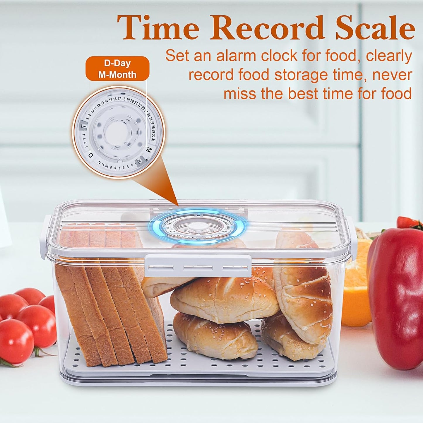 Bread Box for Homemade Bread Boxes for Kitchen Counter Airtight, Time Recording Bread Storage Container with Lid, Bread Containers Storage Airtight Loaf Bread Keeper, White