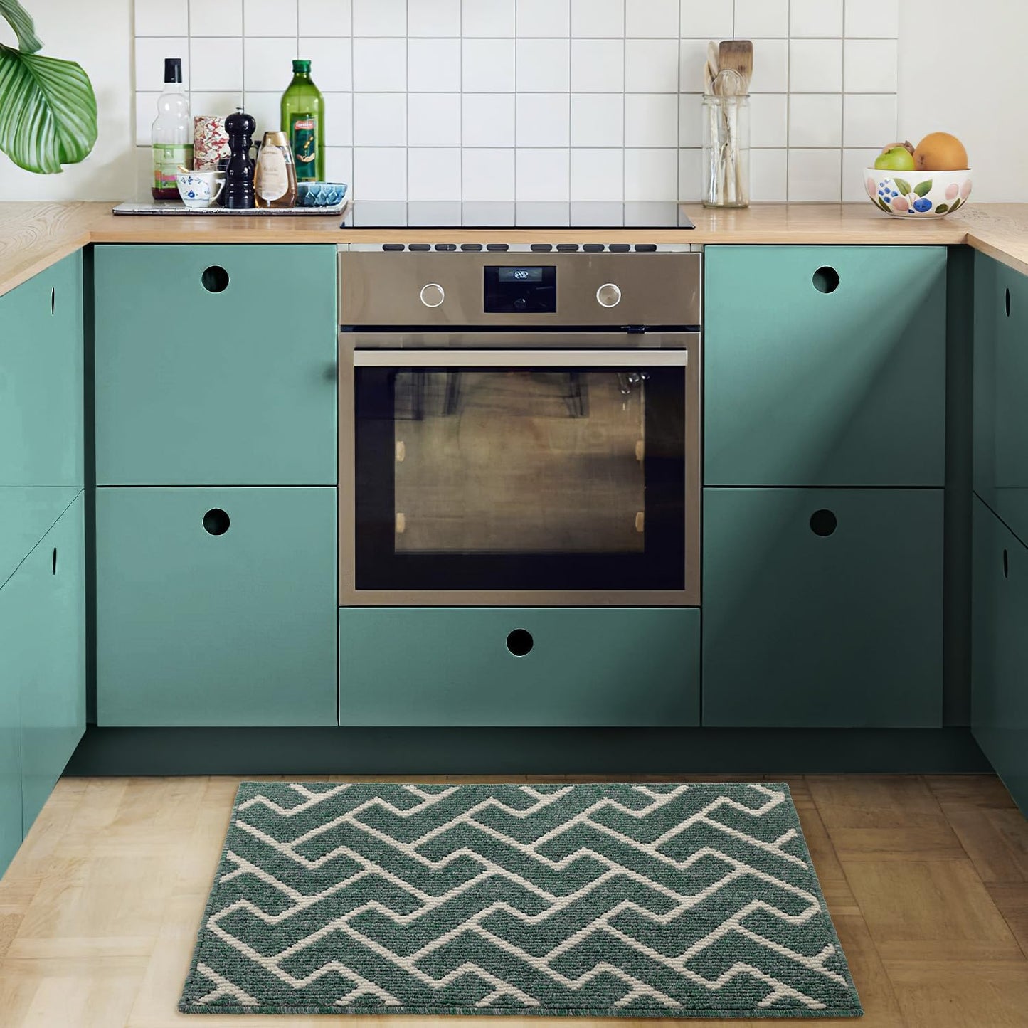 hicorfe Kitchen Rugs and Mats Sets,Super Absorbent Polypropylene Non-Slip Rug,Soft Comfort Floor Mat,Washable for Kitchen,Hallway,Office,Sink,Laundry(20" x 31.5",Dark Green)