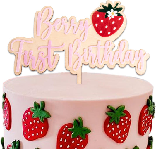 Strawberry Berry First Birthday Cake Topper - Fruit Themed Cake Topper, Sweet Birthday Cake Decoration for 1st Birthday Party, Anniversary, Baby Shower, Baby Photo Booth Props, Cake Smash…