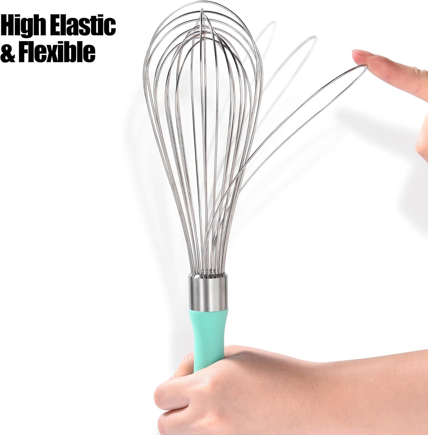 18/8 Stainless Steel Balloon Whisk, Doosu Kitchen Whisk for Cooking Handheld Egg Beater with Rust-Proof Sturdy Wires & Non-Slip Silicone Handle for Beating, Stirring, Blending (12 Wires, Aqua Sky)