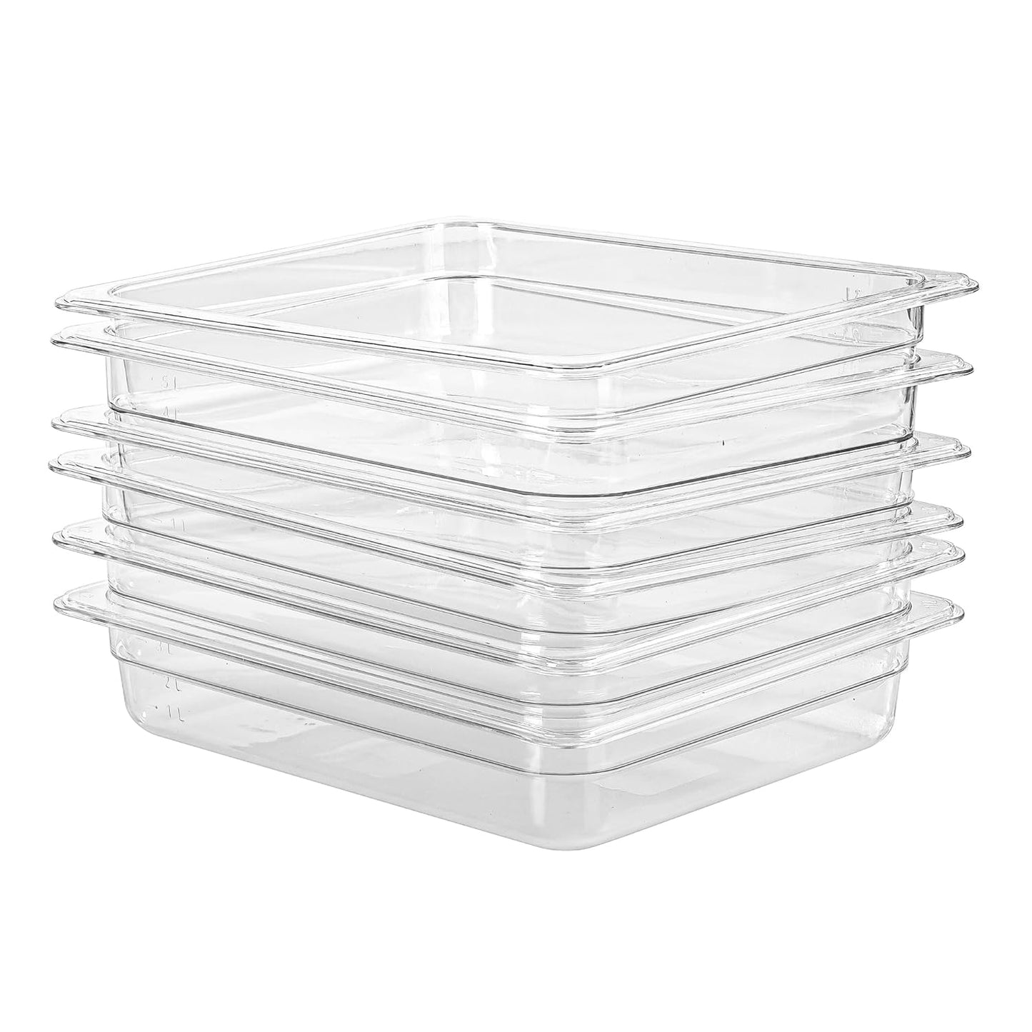 6-Pack Half Size Food Pan 2.5 Inch Deep Food Storage Container for Commercial Business Clear Stackable Polycarbonate Pans for Food Prep BPA Free Freezer-safe