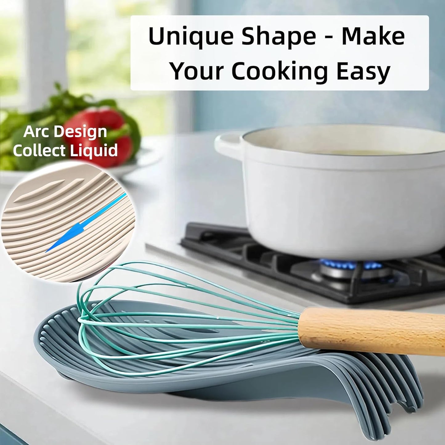 Silicone "Deck Chair" Large Heat-resistant Spoon Rest for Stove Top/Countertop, Reusable Kitchen Cooking Utensil Holder for Spatulas, Ladles, etc., Dishwasher Safe, 9.1 * 4.2 * 1.6in (Khaki)