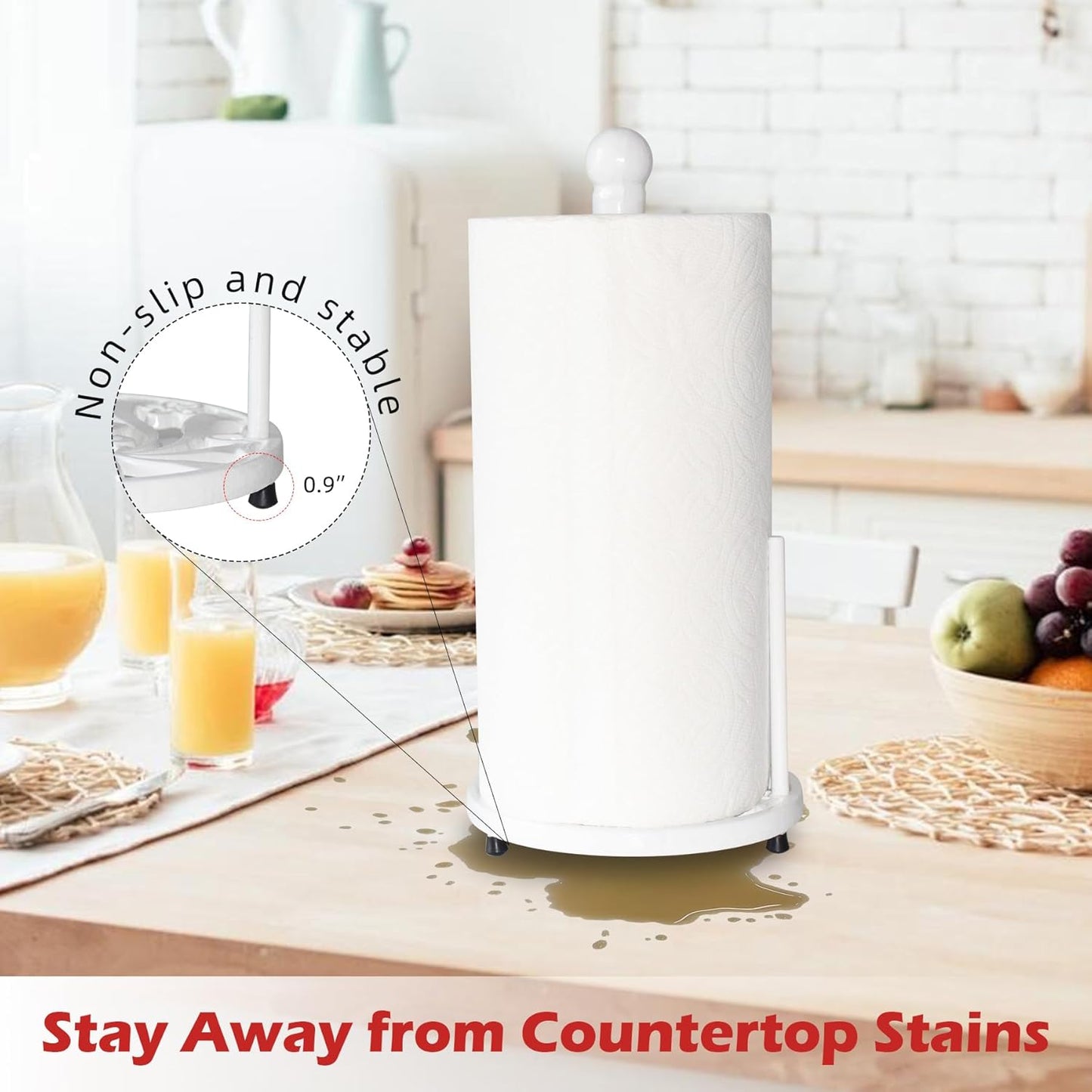 Vintage Paper Towel Holder Countertop - Cast Iron Standing Roll Paper Towel Dispenser with Elegant and Heavy Daffodil Pattern Base for Kitchen Décor, White