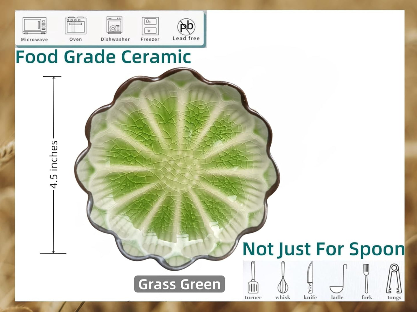 Ceramic Spoon Rest for Stove Top, Flower Cute Spoon Rest for Kitchen Counter, Cooking Spoon Holder for Kitchen Counter, Utensil Rest Spatula Rest Ladle Holder Tong Rest, 1 PC (Ice Cracks, Grass Green)