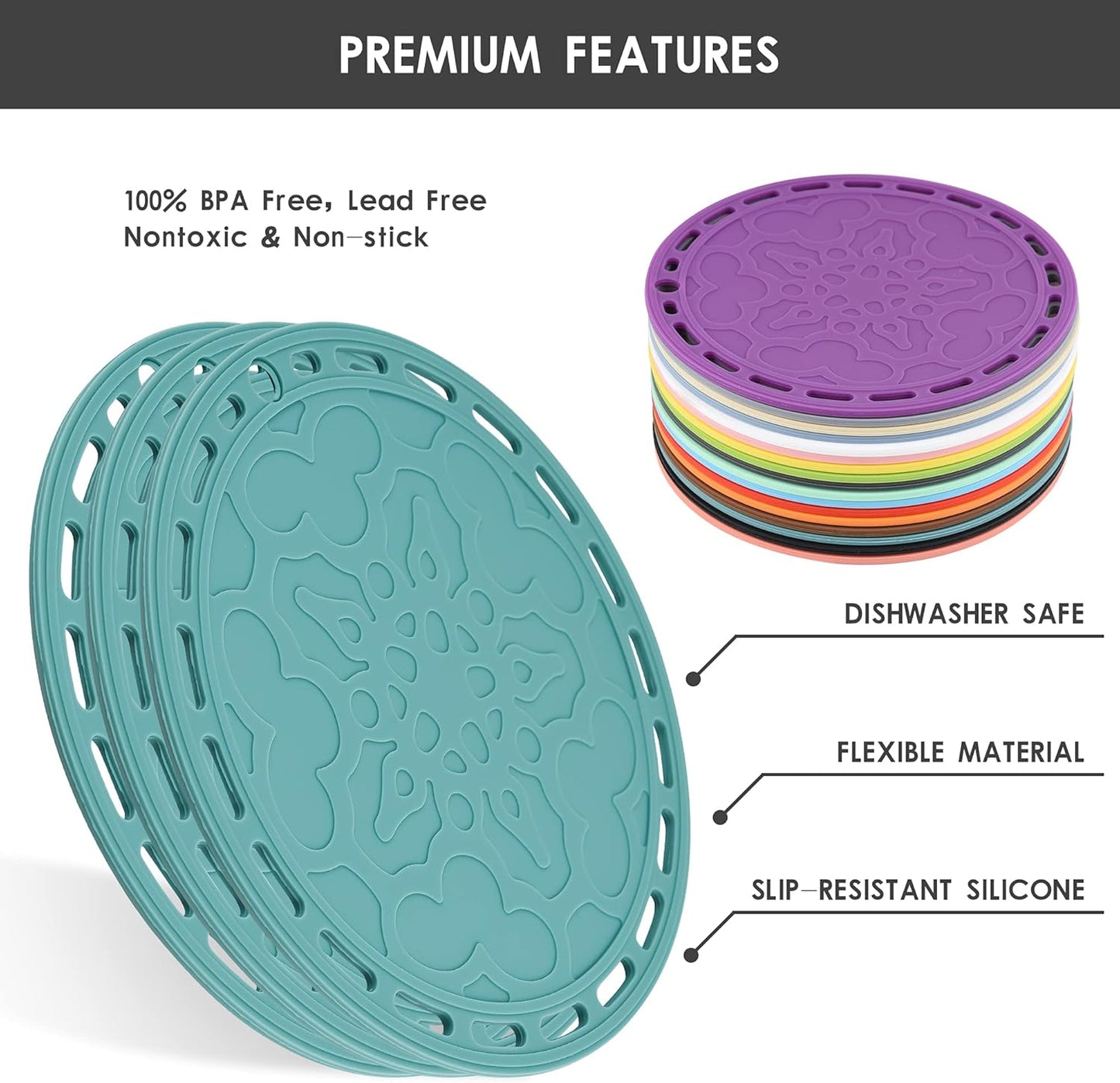 Smithcraft Silicone Trivet Mat - Big Round Silicon Coaster for Hot Dishes and Pots, Countertops, Tables, Pot Holders, Spoon Rest Place Mats - Set of 3 - Pink