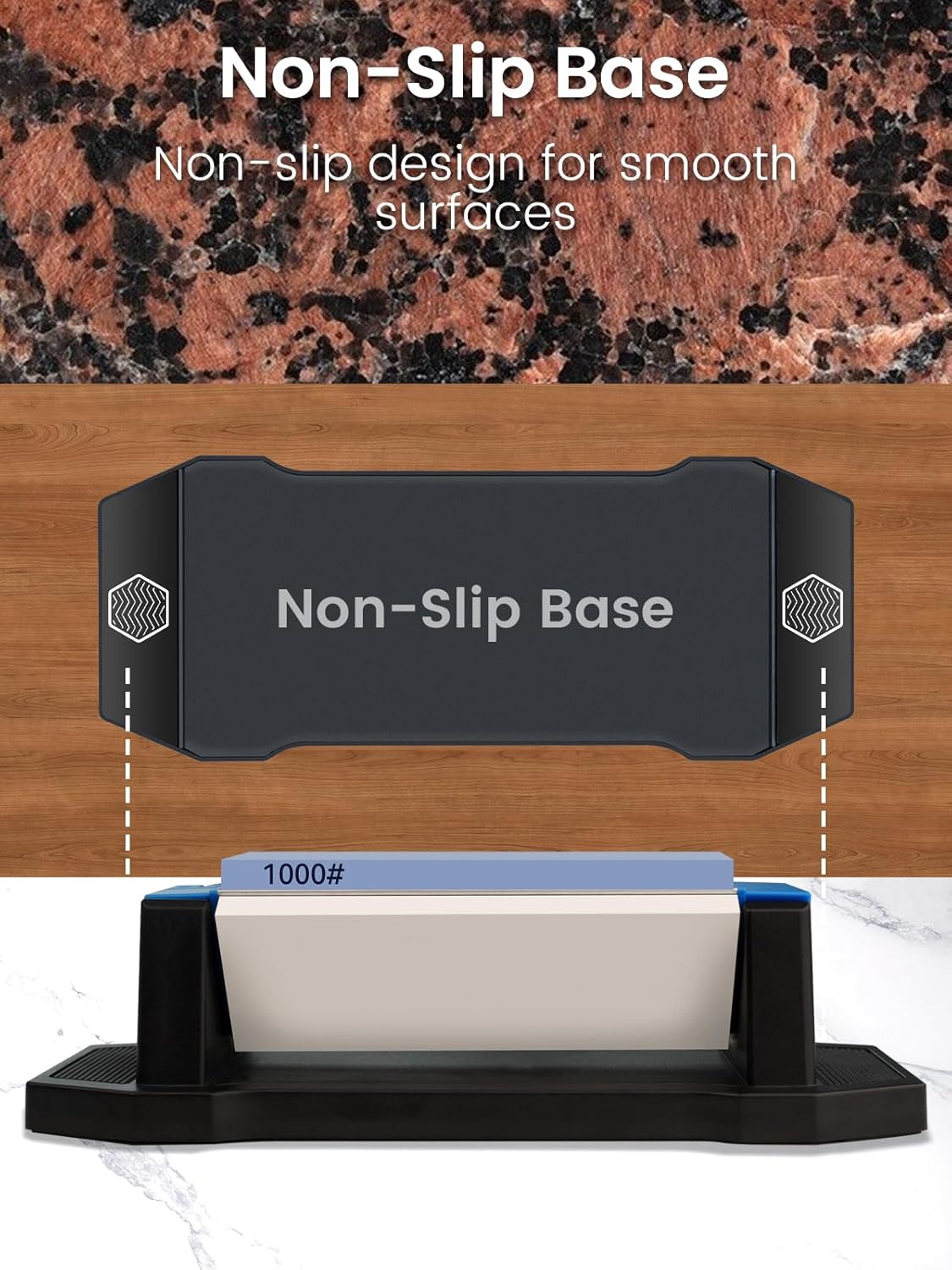 Whetstone Sharpening Stone Kit, Premium 3 Side Grit 400/1000/5000 Knife Sharpener for Sharp Blade, with Non-Slip Base, Angle Guide & Leather Strop
