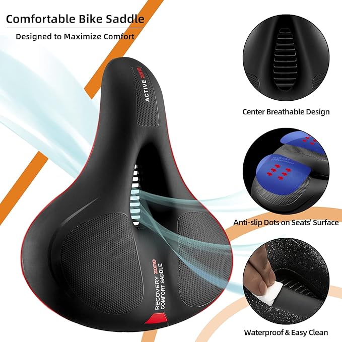 ROCKBROS Bike Seat Cushion for Men Women with Handle & Dual Shock Absorbing Ball Memory Foam - 3 Zone Concept Bike Saddle, Soft Wide Waterproof Mountain Bicycle Accessories