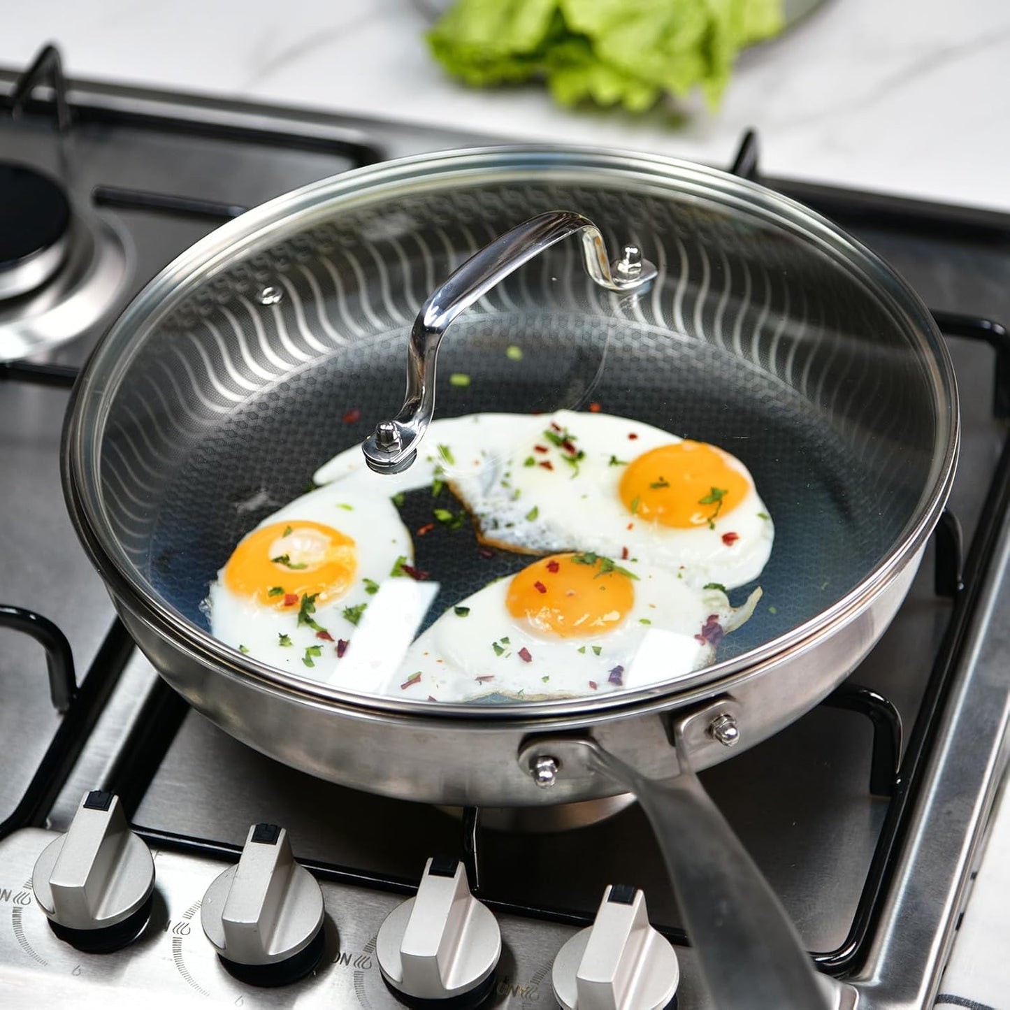 12 IN Glass Lid with Stainless Steel Handle for Frying Pan, Tempered Replacement Cover Compatible for Skillets, Round Cast Iron, Cast Aluminium, Stainless Steel Pans & Pots (297mm-312mm)