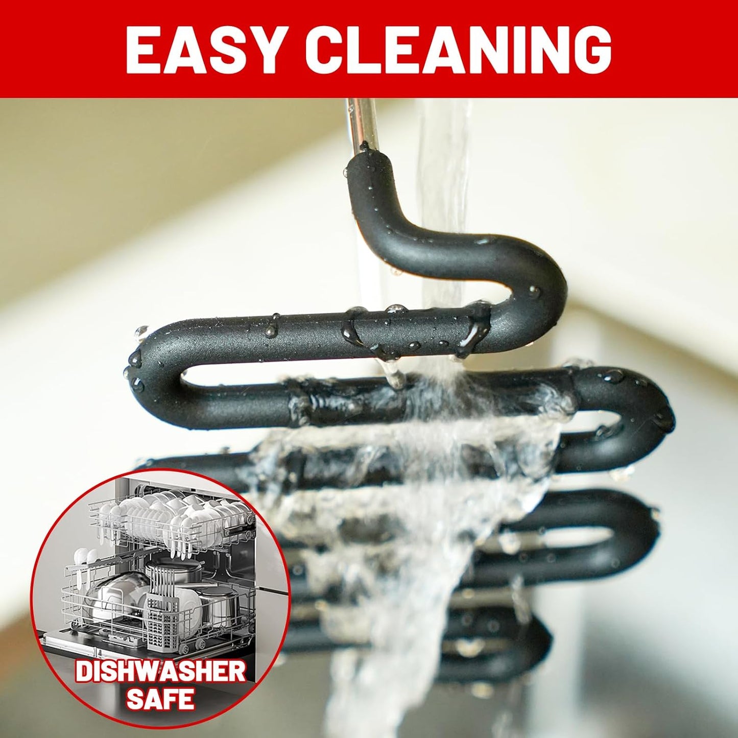 SHIKORI Non-Scratch Silicone Potato Masher Kitchen Tool, Potatoes Masher Potato Masher Stainless Steel Wrapped In Premium Silicone, Potato Smasher 2 Pcs-Red