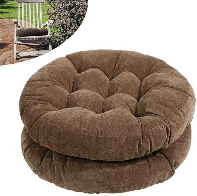 Tiita Round Floor Pillow Cushions 22"x22" Patio Chair Cushion for Outdoor Furniture Seat Pads Set of 2 Meditation Cushion for Yoga Living Room Sofa Balcony, Coffee