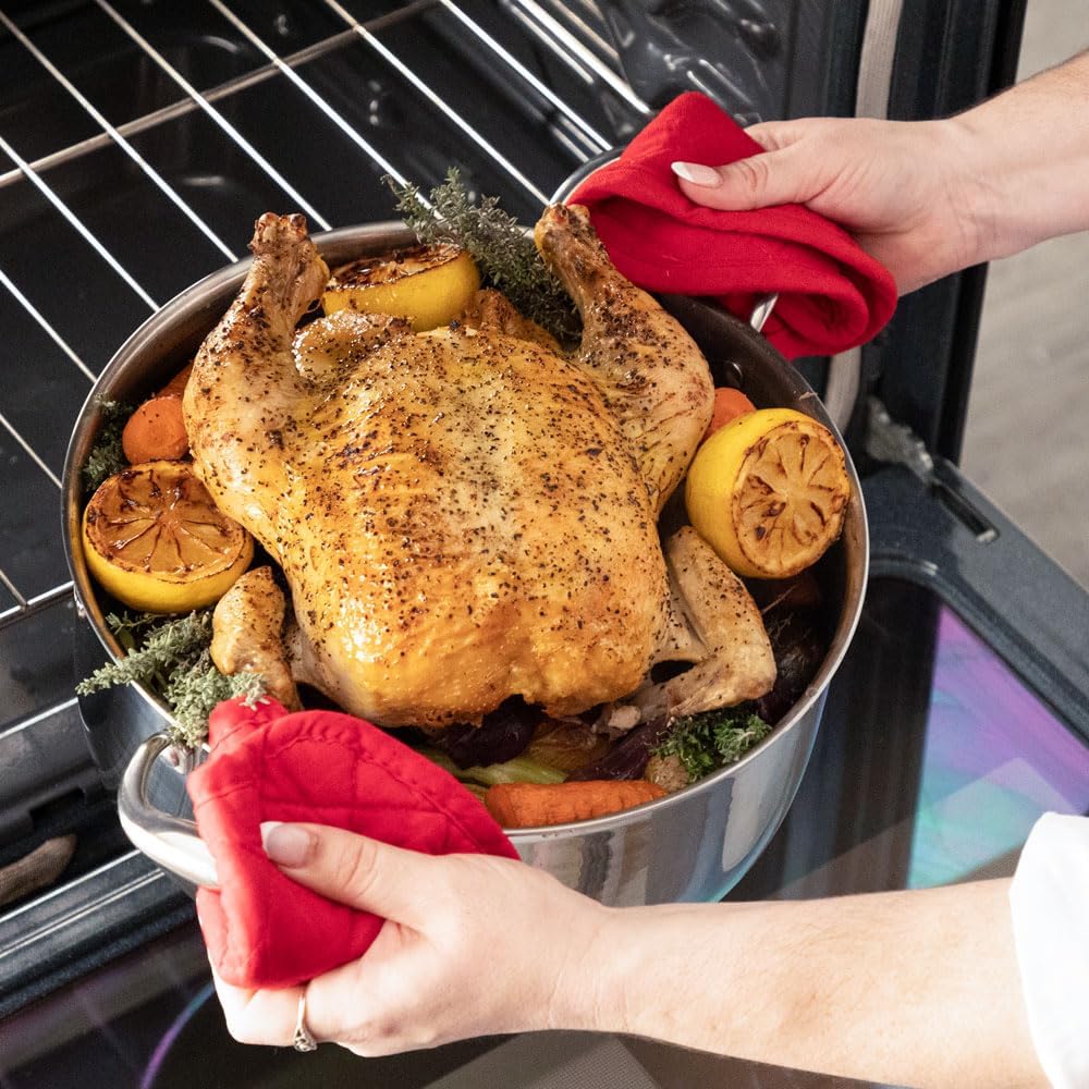 Hell's Kitchen Hybrid 7.5 Qt Pot and lid, Tri-Clad Stainless Steel and Nonstick Ceramic, PFAS Free, no PFOA, no PTFE, no Teflon, Non Toxic Cookware, Metal Utensil Safe, All Cooktops and Oven Safe