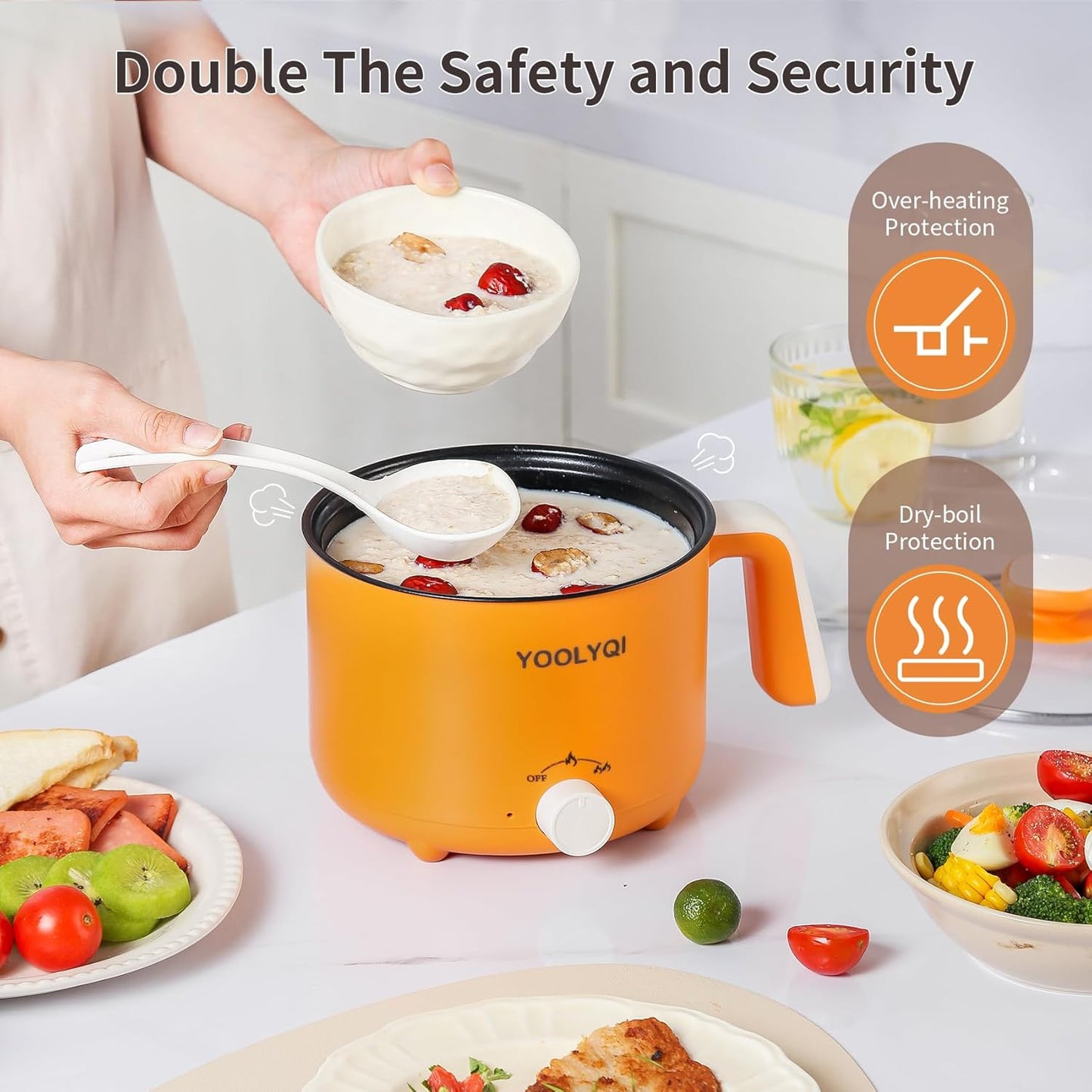 Hot Pot Electric : 1.5L Mini Ramen Cooker with 2 Temp Settings, Portable Lazy Pot Dorm, Office Must Have for Ramen/Noodles/Soup/Oatmeal