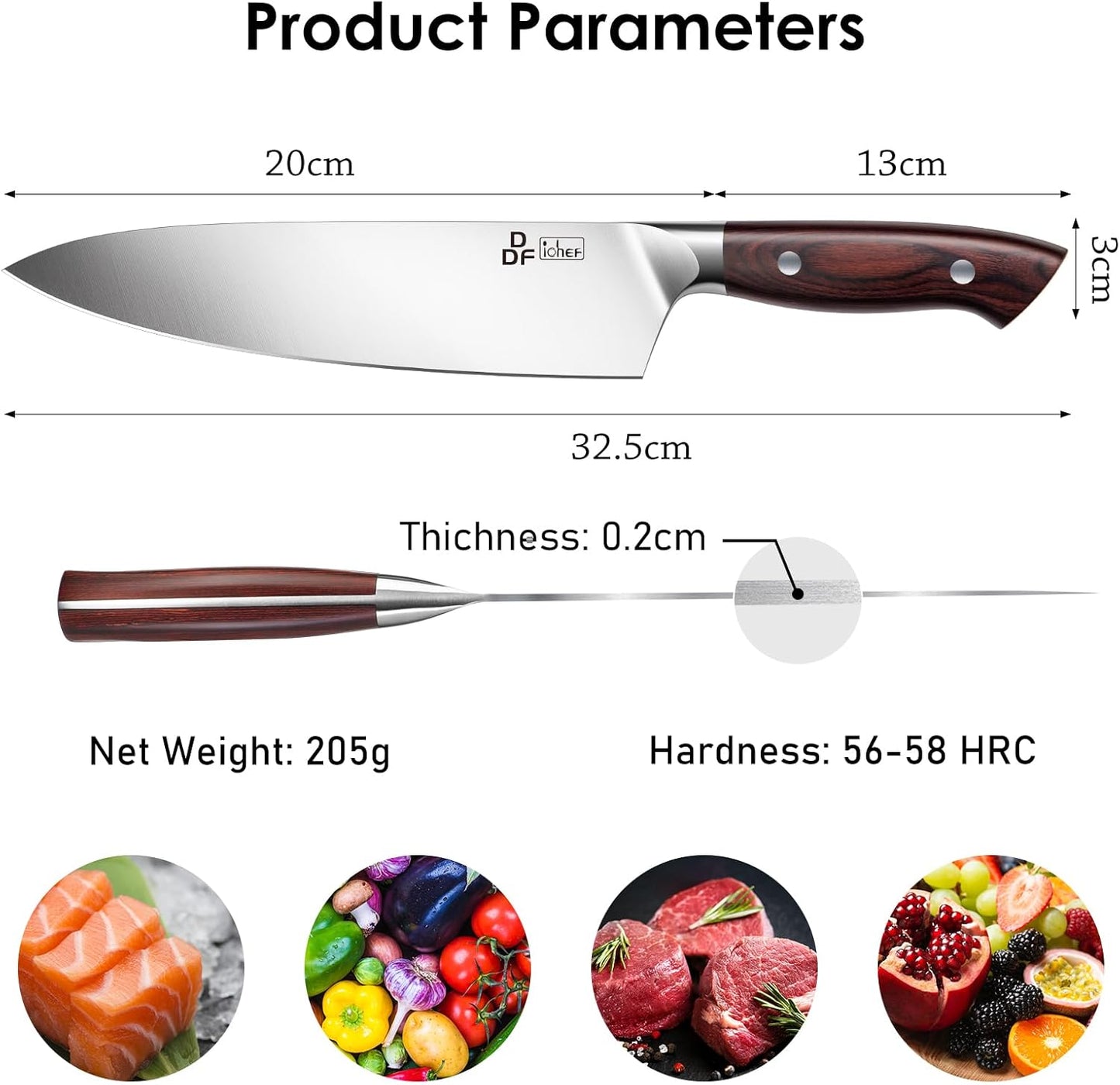 DDF iohEF Chef Knife Sharp Kitchen Knife 8 inch Japanese Stainless Steel Professional Cutting Knife Ultra-sharp Chef's Cooking Knife with Non-slip Ergonomic Handle and Gift Box