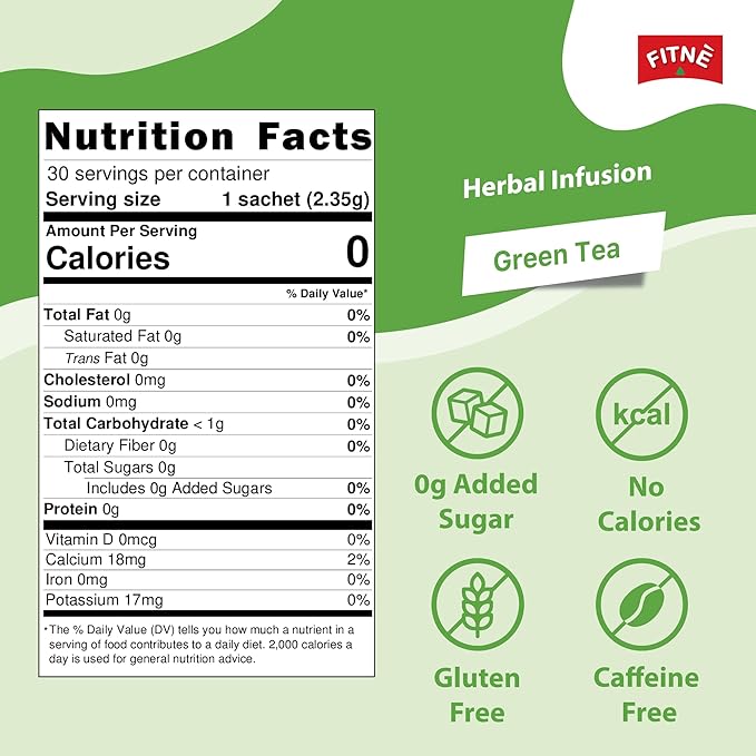 FITNE Green Tea Herbal Honey Lemon With Garcinia Senna Infusion Gentle Detox Cleanse High Antioxidant No Calories Stevia Sweetener, 30 Tea Bags