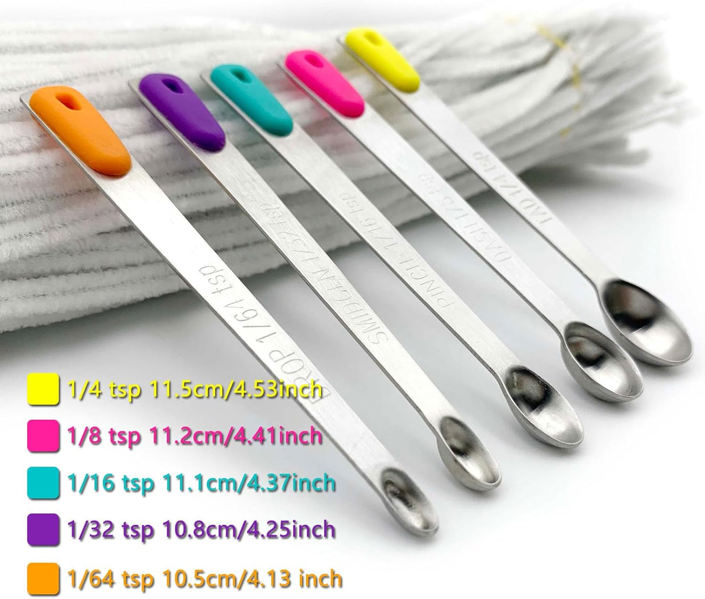 Stainless Steel Mini Measuring Spoons Set of 5 – Precise Teaspoon Measuring Tools 1/64, 1/32, 1/16, 1/8, 1/4 Tsp – Small Spice Measuring Spoons with Silicone Grip Handles & Storage Ring
