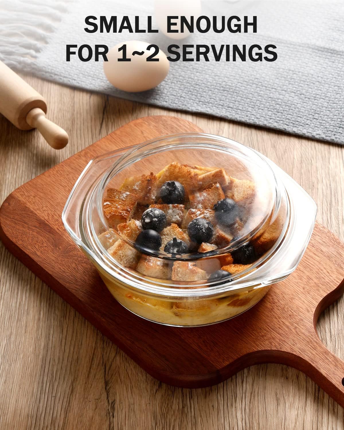 Clear Round Glass Casserole With Lid Glass Bakeware Easy Grab Baking Dish,Microwave, Oven, Freezer, and Dishwasher Safe (0.65L)