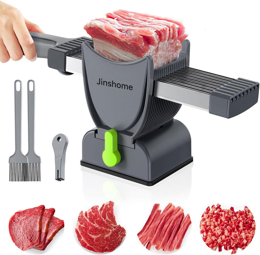 Fresh Meat Slicer, Thickness Adjustable 2 or 4 mm, 17 IN 1 Stainless Steel Manual Meat Cutter, Cleaver Kitchen Knife, Jerky Slicer Suit for Chicken Breast Beef Pork (Gray)