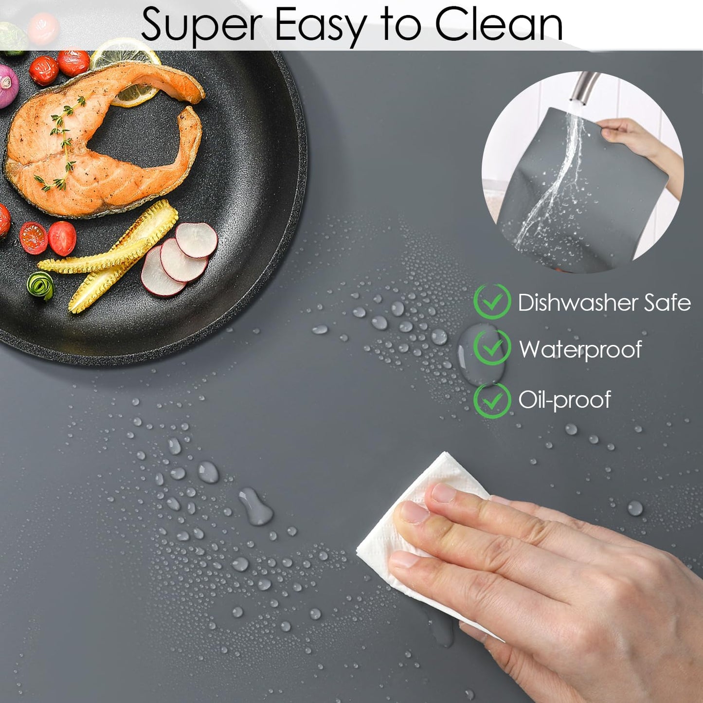 Extra Large Silicone Mat, 31.5x23.6 Large Silicon Placemats for Kids, Heat Resistant Matt for Kitchen Counter Non-Stick Table Mat for Dough and Pastry, Silicone Craft Mat for Kids, Dark Gray