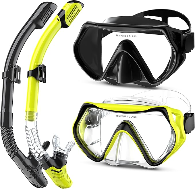 Snorkeling Gear, Dry Snorkel Set180° Panoramic Wide View,Anti-Fog Scuba Diving Mask, Professional Snorkeling Gear for Free Breathing, Swimming, Diving