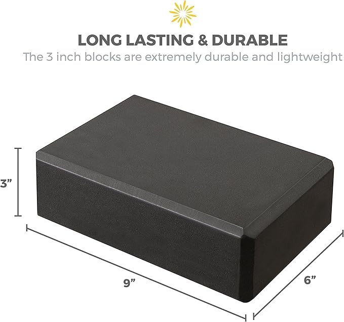Sunshine Yoga 3" Yoga Block, 10 Pack Bulk EVA Foam Yoga Blocks, Firm and Supportive Yoga Brick, Balance Foam for Stretching, Pilates, and Workout, 3" x 6" x 9"
