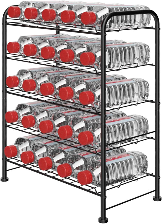 Water Bottle Organizer 5 Tier FreeStanding Water Bottle Storage Rack Metal Beverage Can Dispenser for Pantry, Kitchen Cabinet Countertop, Black