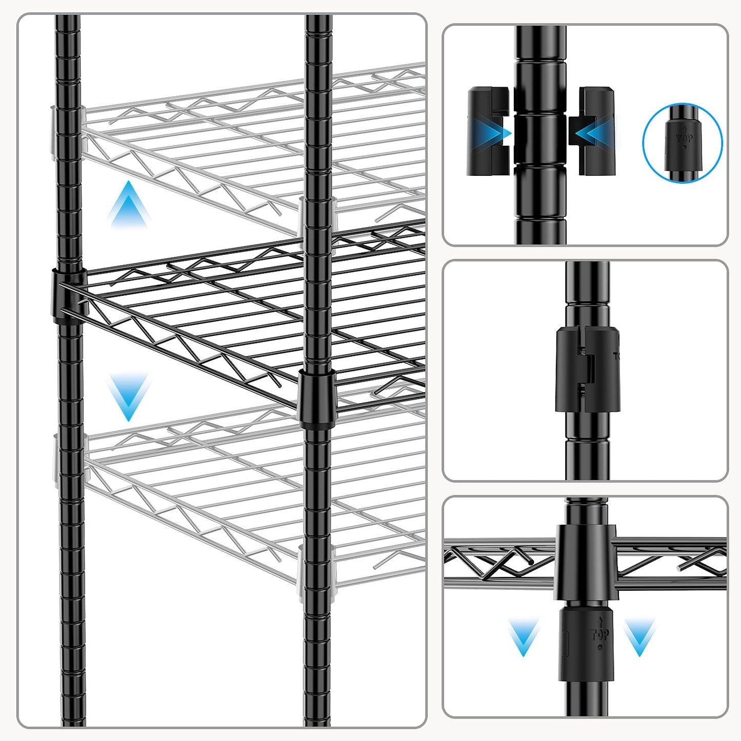 1000 lbs 4Tier Shelf Metal Storage Shelves Wire Rack Closet Organizers with Wheel for Garage Kitchen Bathroom Laundry Black 13.7" D x 23.6" W x 53.4" H