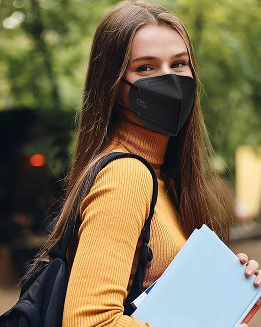 LEMENT 50pcs KN95 Face Mask Black 5 Layer Cup Dust Safety Masks Filter Efficiency≥95% Breathable Elastic Ear Loops Black Masks