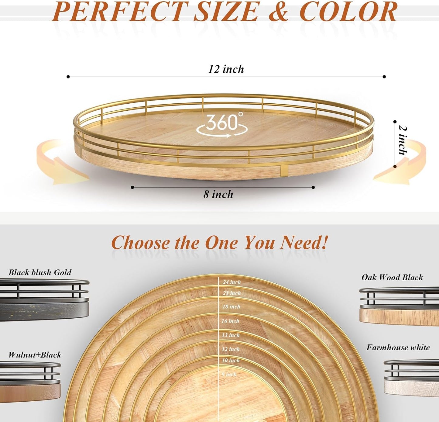 Farmhouse Oak 12" Lazy Susan Turntable Organizer for Cabinet, Round Wooden Lazy Susan Organization and Storage for Dining Table, Pantry, Kitchen, Countertop, Cupboard,Home Decor