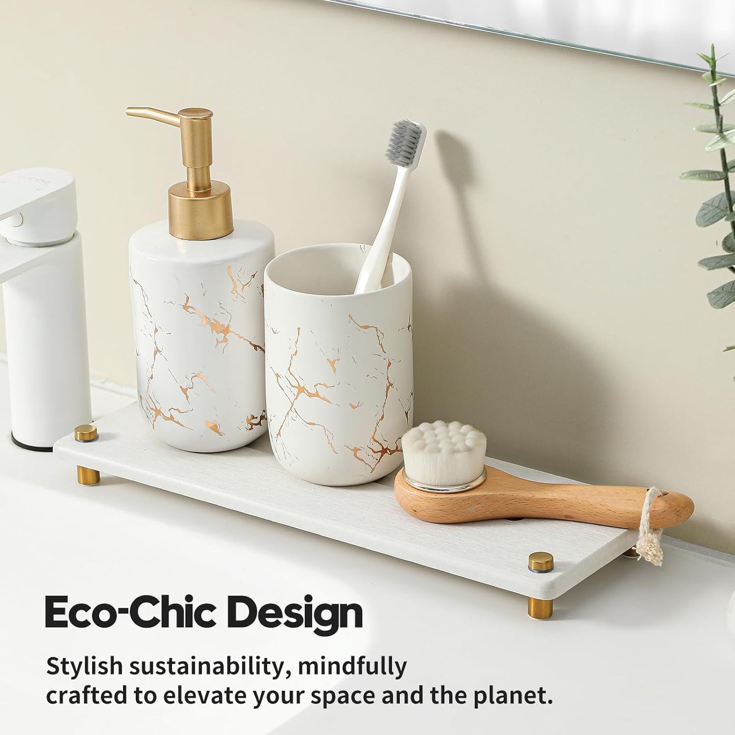 Water Absorbing Stone Sink Caddy Kitchen Sink Organizer Tray, Diatomite Bathroom Counter Tray, Gold Faucet Drying Mat Coaster Soap Dish Rack Riser Dispenser Sponge Holder, Beige 12.5" x 4.5"