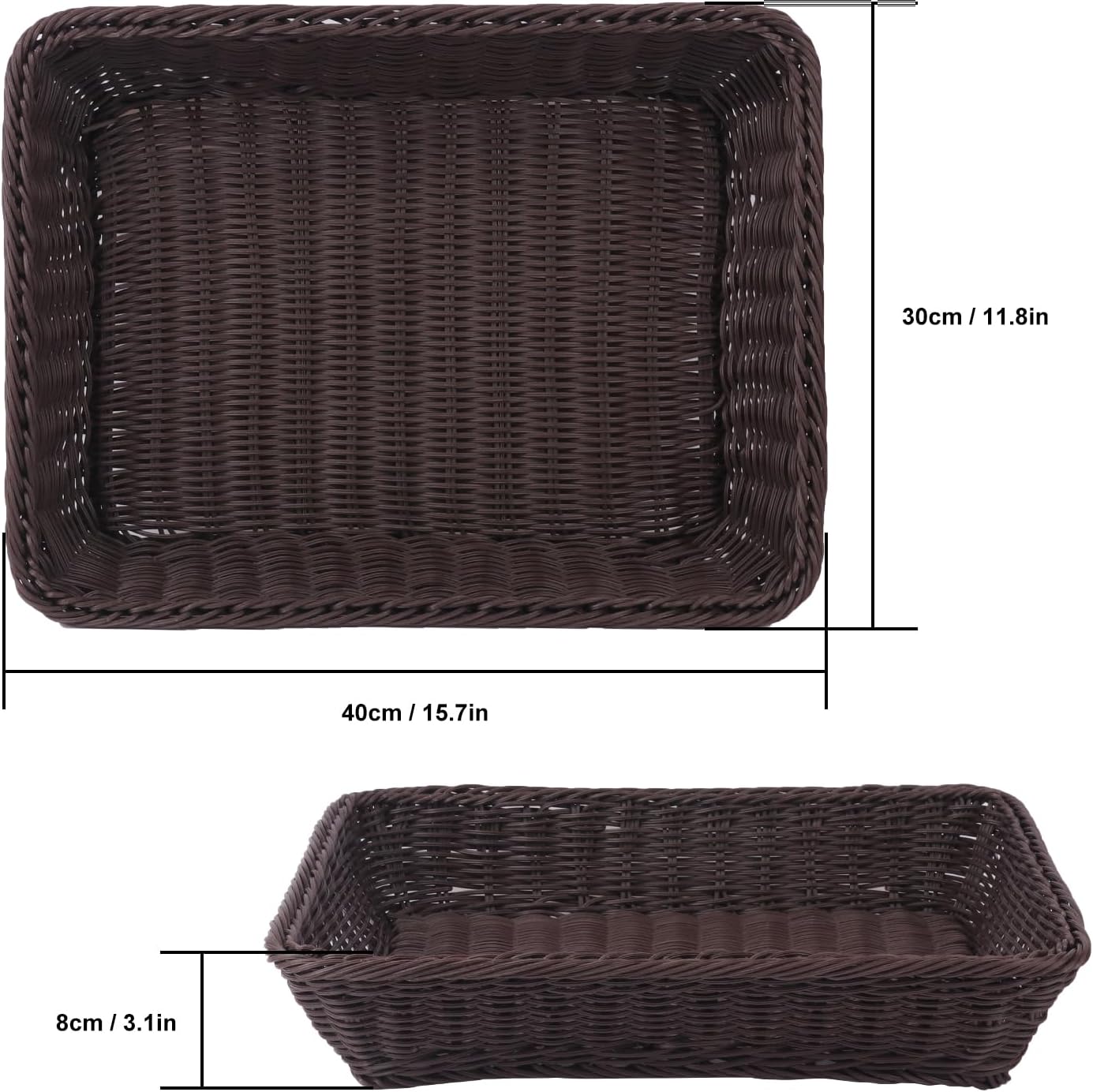 6 Pack 16 Inch Deep Coffee Wicker Bread Basket, Handmade Woven Organizer, Rectangular Fruit Baskets, Snack Basket Food Serving Baskets for Dining Table, Candies, Crackers, Fruit, Vegetables