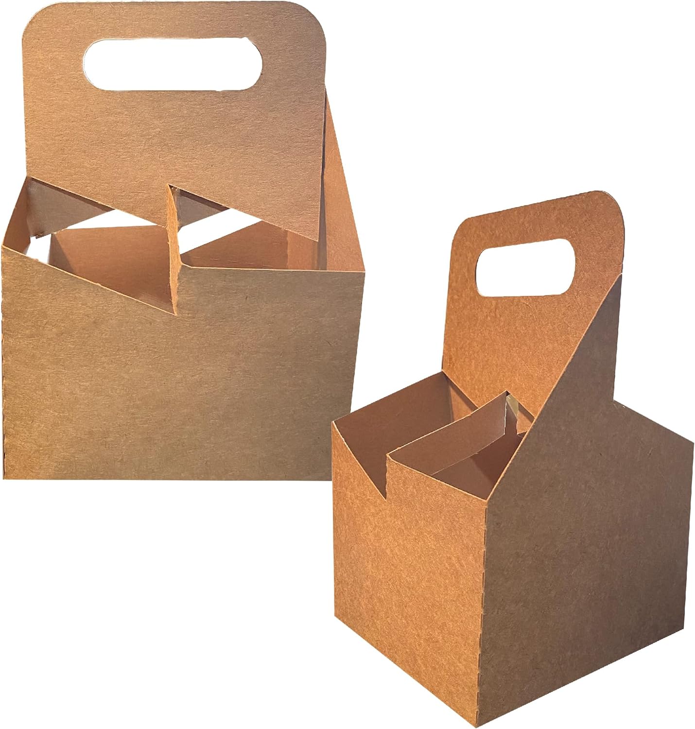4 Cup Drink Carrier with Handle | Kraft Paperboard Holder Disposable for Hot or Cold Drinks Food Delivery Services, Uber Eats, Door Dash (225)