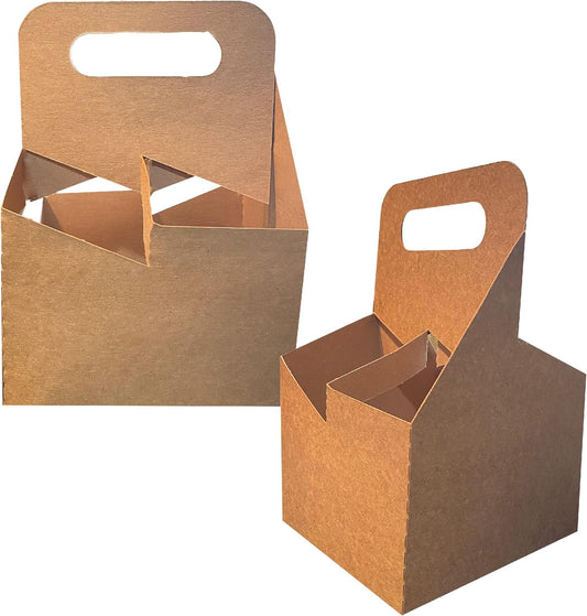 4 Cup Drink Carrier with Handle | Kraft Paperboard Holder Disposable for Hot or Cold Drinks Food Delivery Services, Uber Eats, Door Dash (225)
