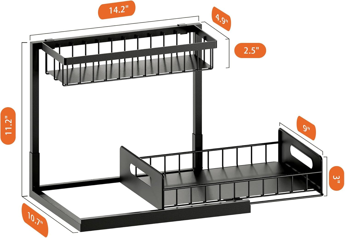 VUSIGN Under Sink Organizer, 2 Tier Pull Out Bathroom Cabinet Organizer, Under Kitchen Sink Organizers and Storage, Under Sink Shelf,1 Pack, Black