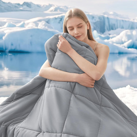 HYLEORY Cooling Comforter King Size - Summer Cooling Blanket for Hot Sleepers/Night Sweats, Double-Sided Cold Touch Silky Ice Comforters, Breathable Lightweight Beddings, Cool Gray, 108"x90"