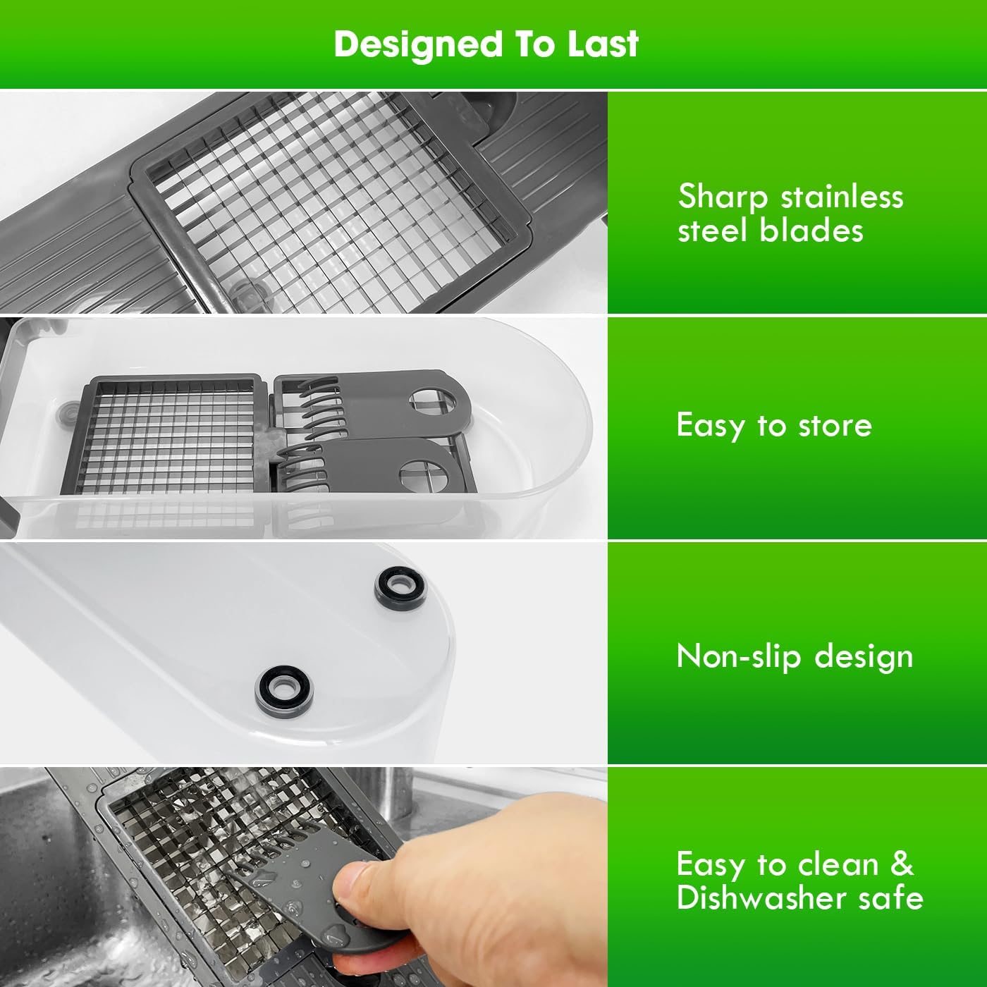 LHS Multifunctional Food Chopper - Onion, Vegetable Slicer Dicer Cutter, Potato Cutter - Veggie Chopper with Container (4 in 1, Grey)