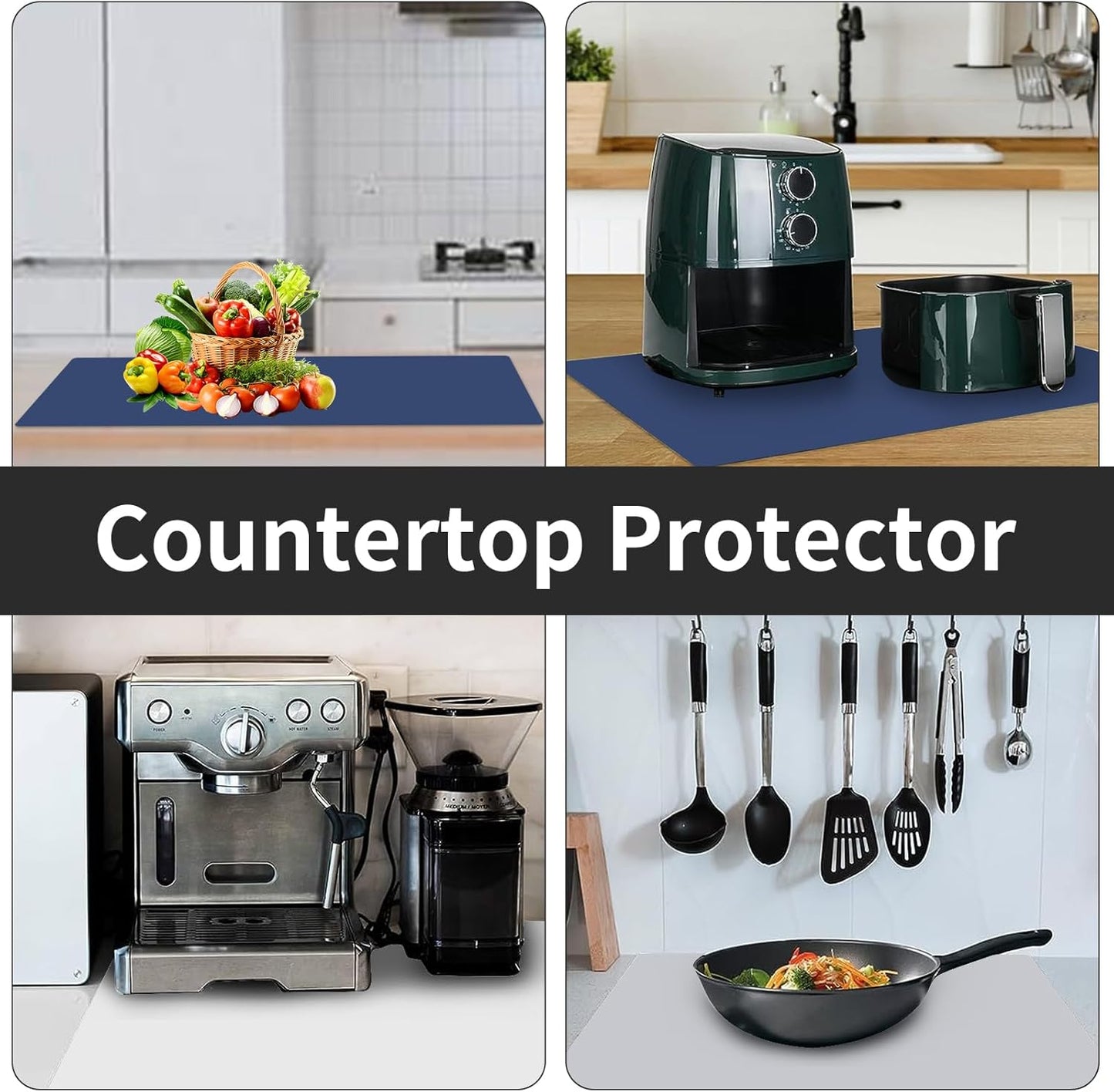 2MM Extra Thick Silicone Mats for Kitchen Counter, 35.4"x23.6" Kitchen Island Largest Heat-Resistant Baking Mat, Thicker Non-Slip Desk Protect Mat, Multipurpose Countertop Protector (Black)