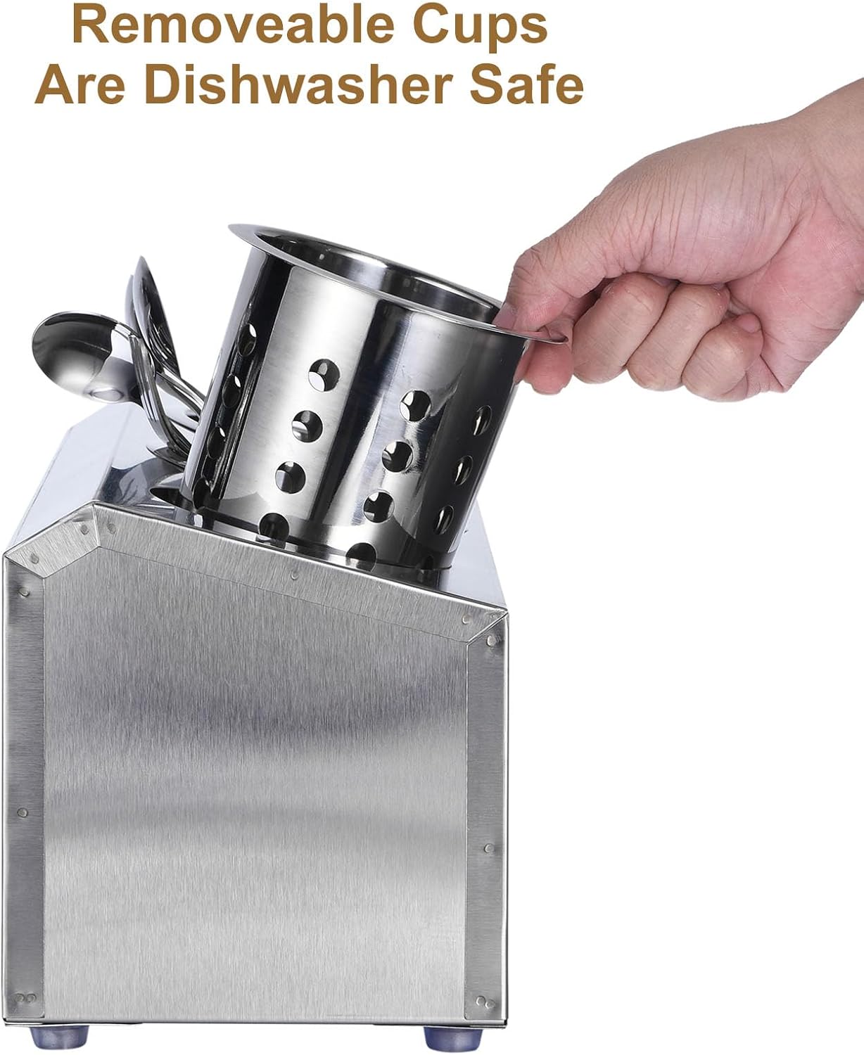 uxcell Commercial Utensil Holder, Stainless Steel Cylinder Flatware Silverware Utensil Holder Caddy Drying Rack Countertop Silverware Organizer (4 Holes)