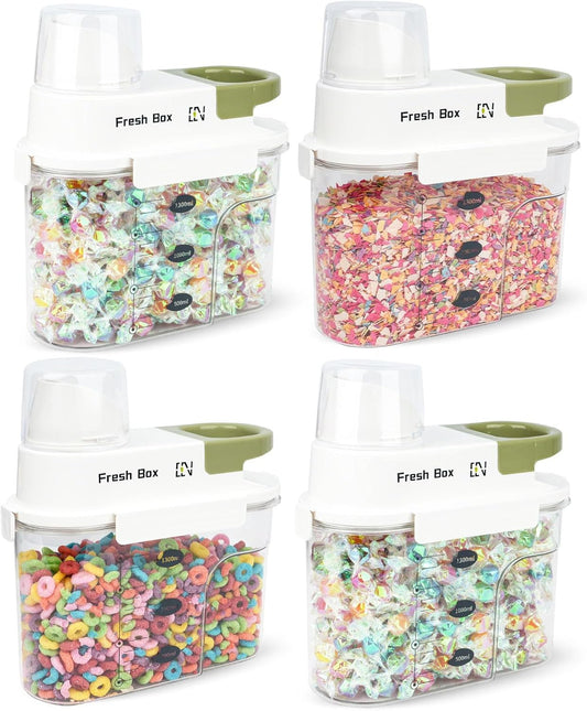 Cereal Storage Container 4Pack,44oz/1.3L Airtight Food Storage Containers With Lids,Organizers Storage With Measuring Cup for Beans,Sugar,Rice,Nuts,Snacks,Dog Cat Pet Food,Candy