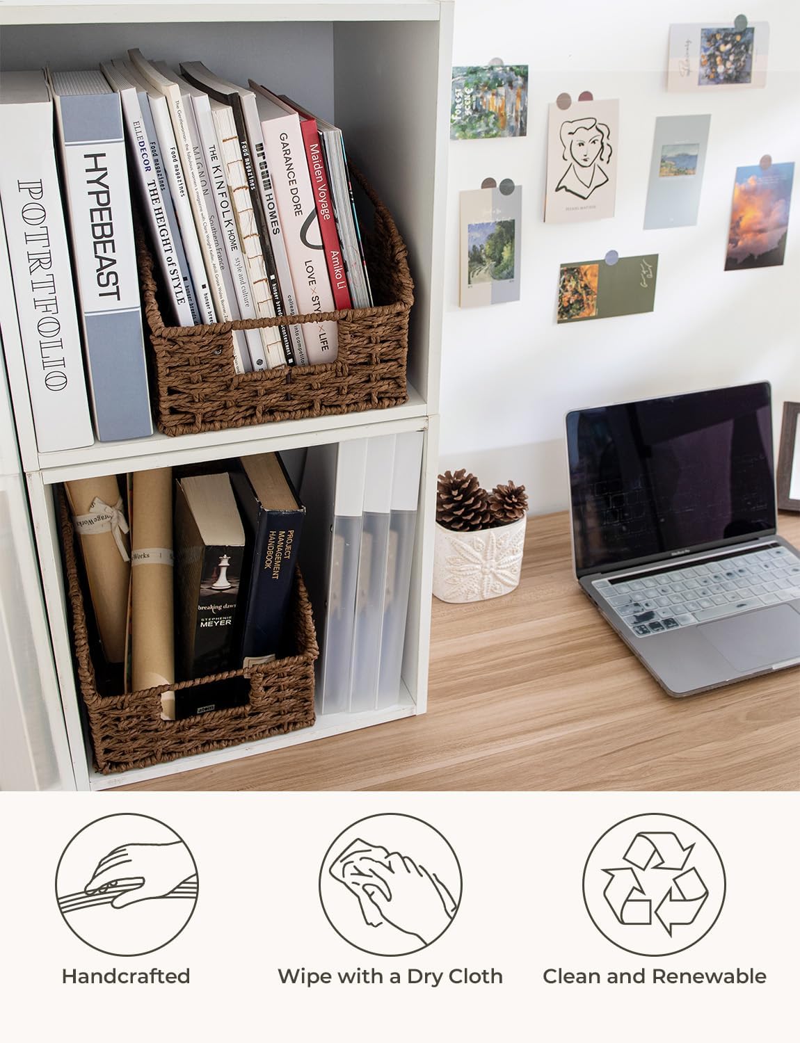 StorageWorks Wicker Baskets for Organizing, Pantry Organizers and Storage, Round Paper Rope Storage Basket for Pantry Shelves, Kitchen Counter, Brown, 2 Pack